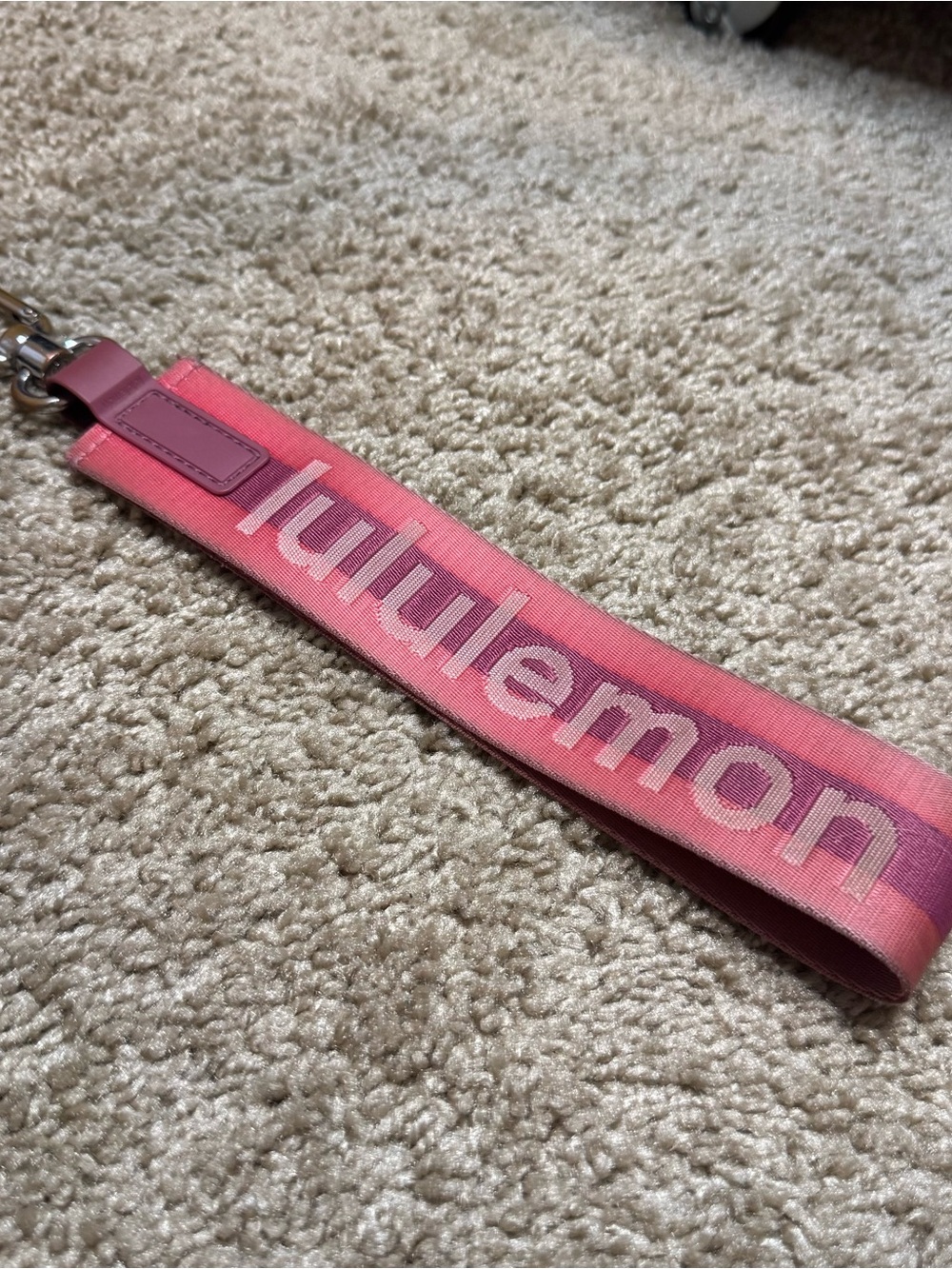 lululemon athletica pink key wristlet with logo